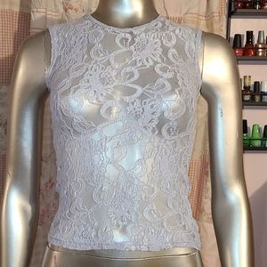 Rag Retro lilac light purple lace top shirt blouse y2k 90s vtg sheer sleeveless